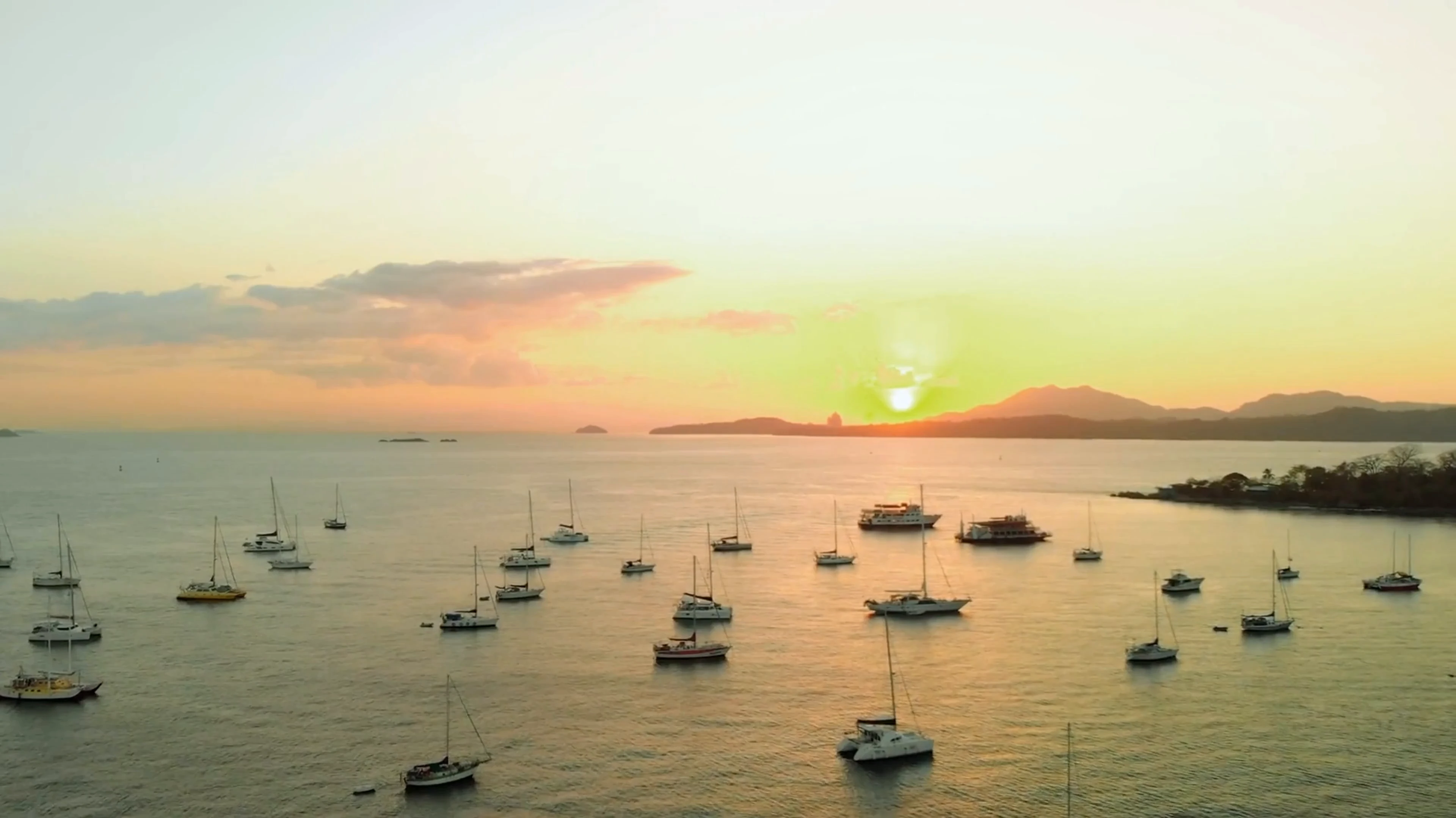 Sailboats in Panama Bay at sunset