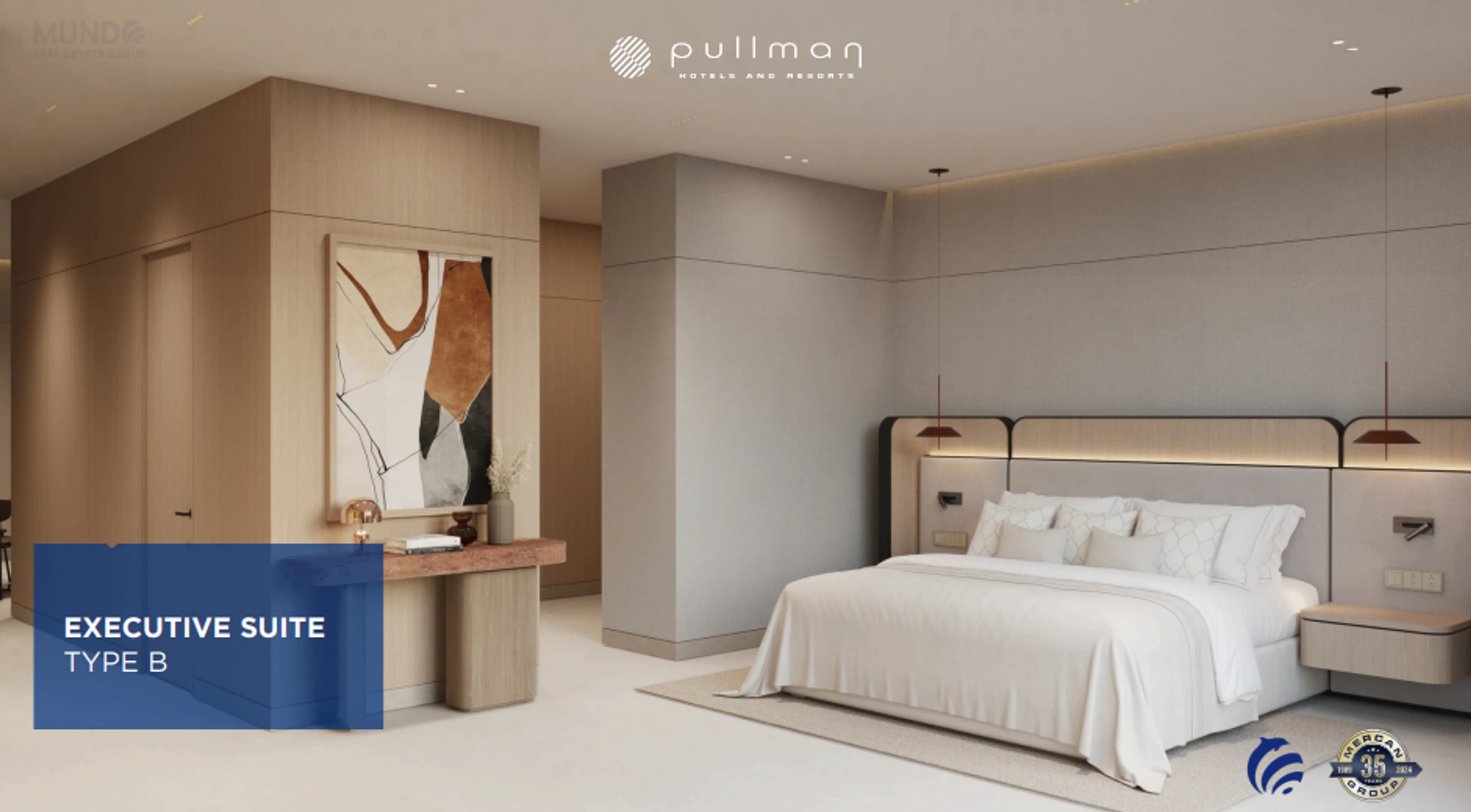 Ilustración publicada del dormitorio de una suite ejecutiva tipo B