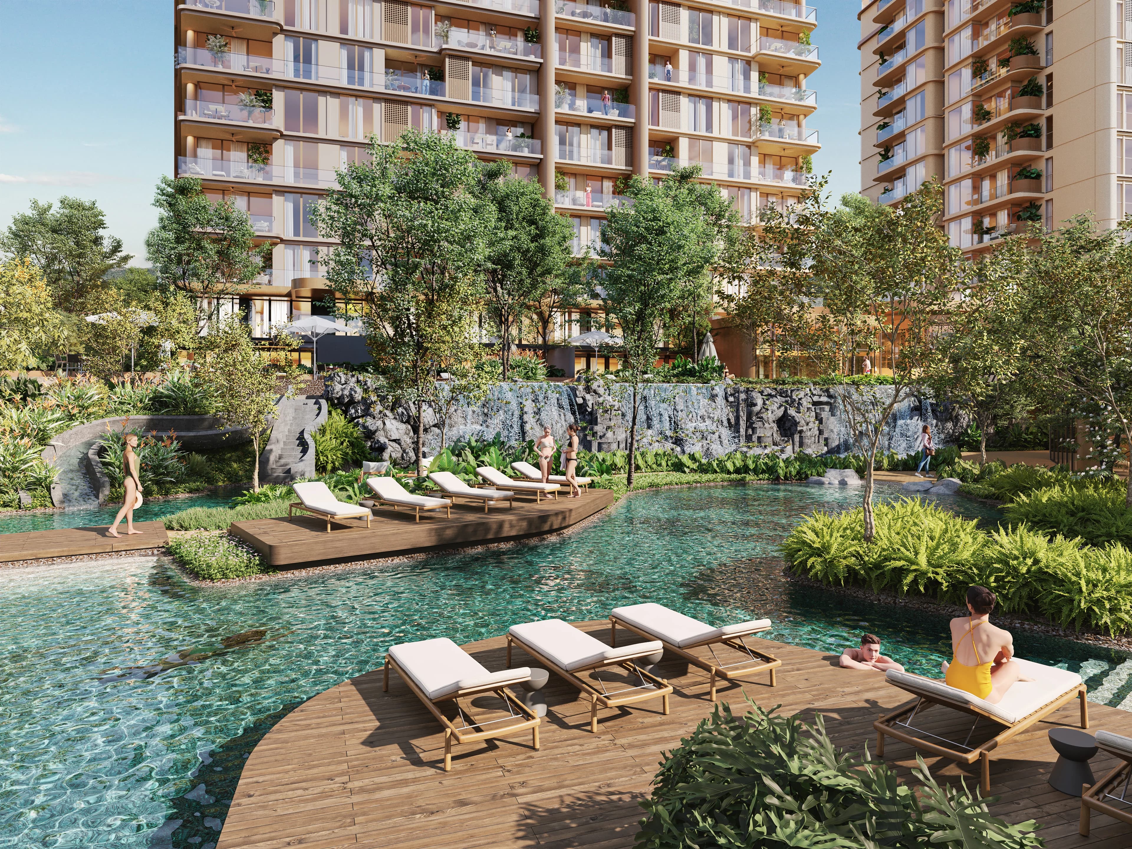 The proposed lagoon pools and landscaped shared spaces.