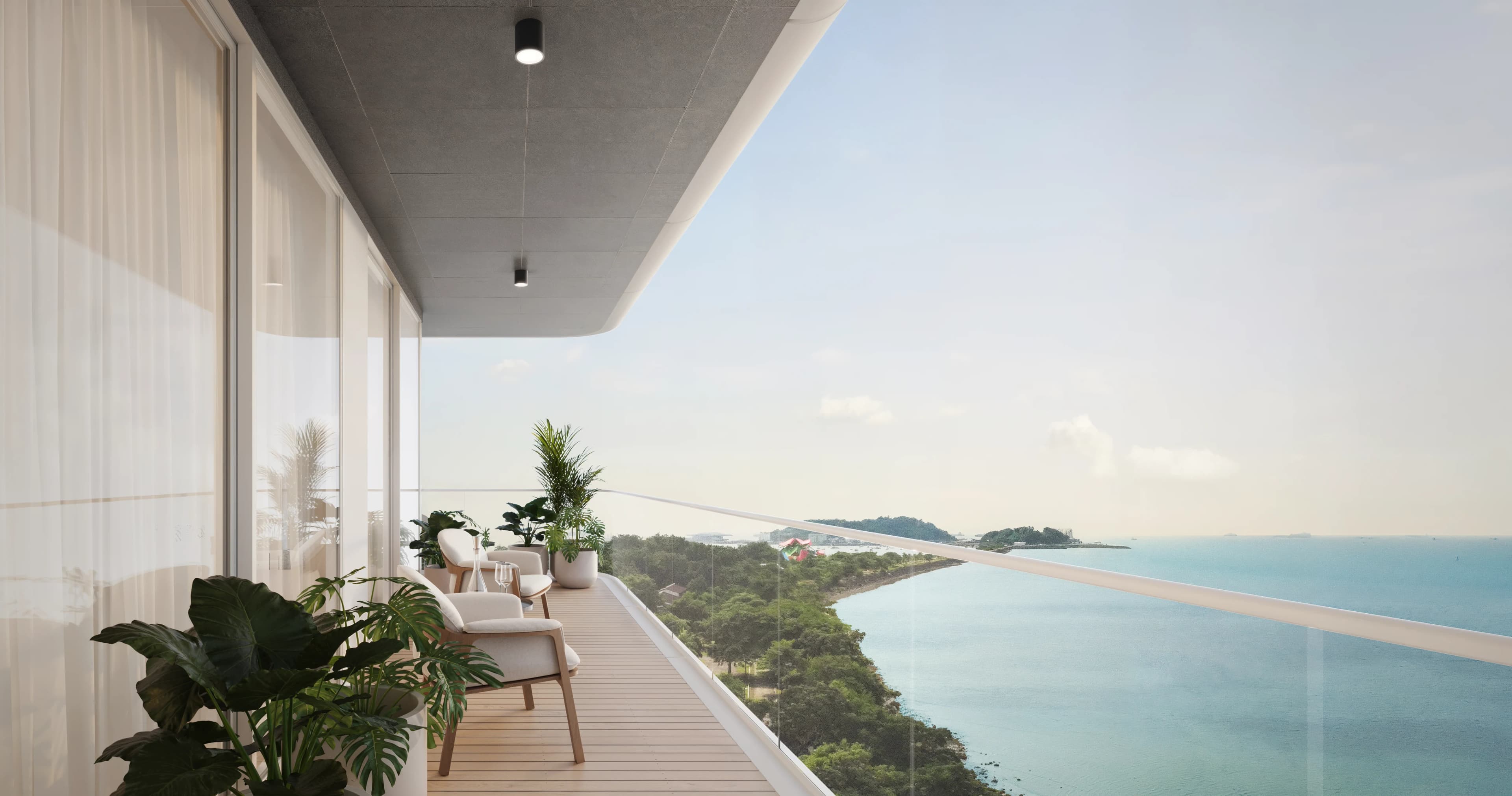 A terrace design connecting the residence to the water.